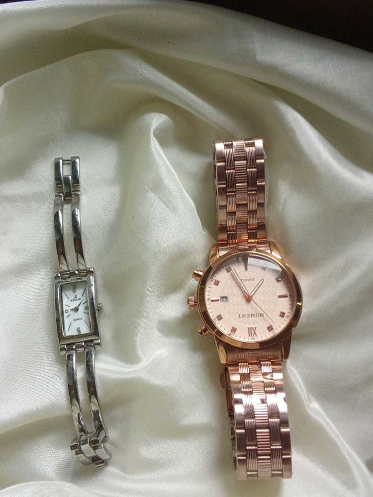 Rose Gold Watch with Stones And A Silver One