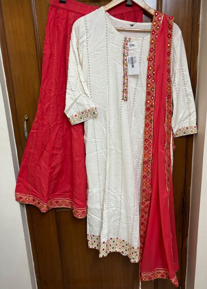 🆕3pc Cotton Sharara Suit Set With Dupatta