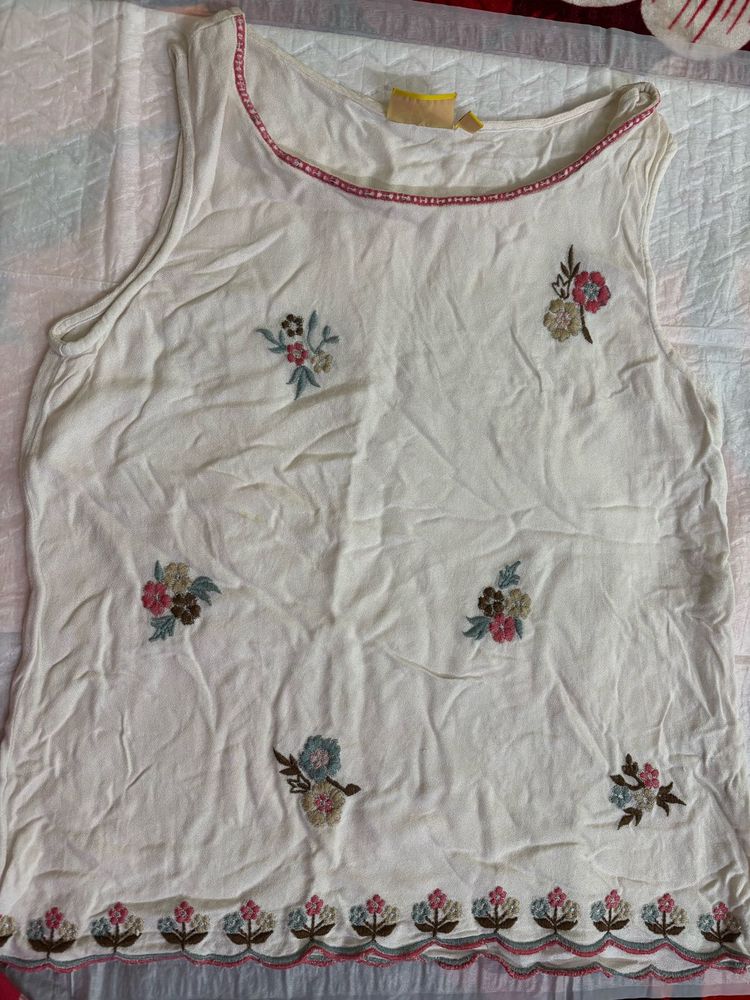 Silver Thread Embroidered Crop Top