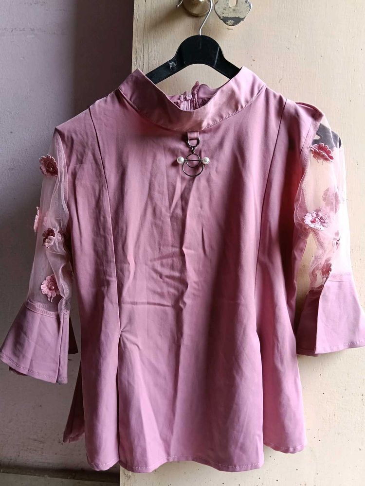 Pink Floral Sleeve Blouse