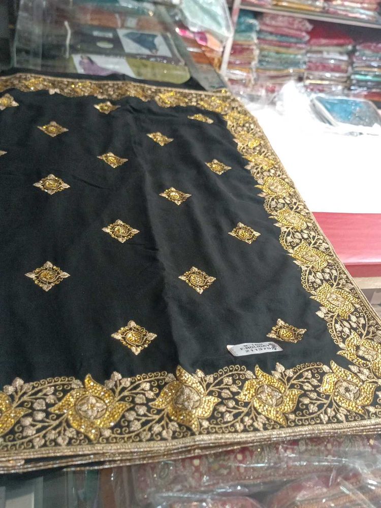 Elegant Black &amp; Gold Embroidered Saree