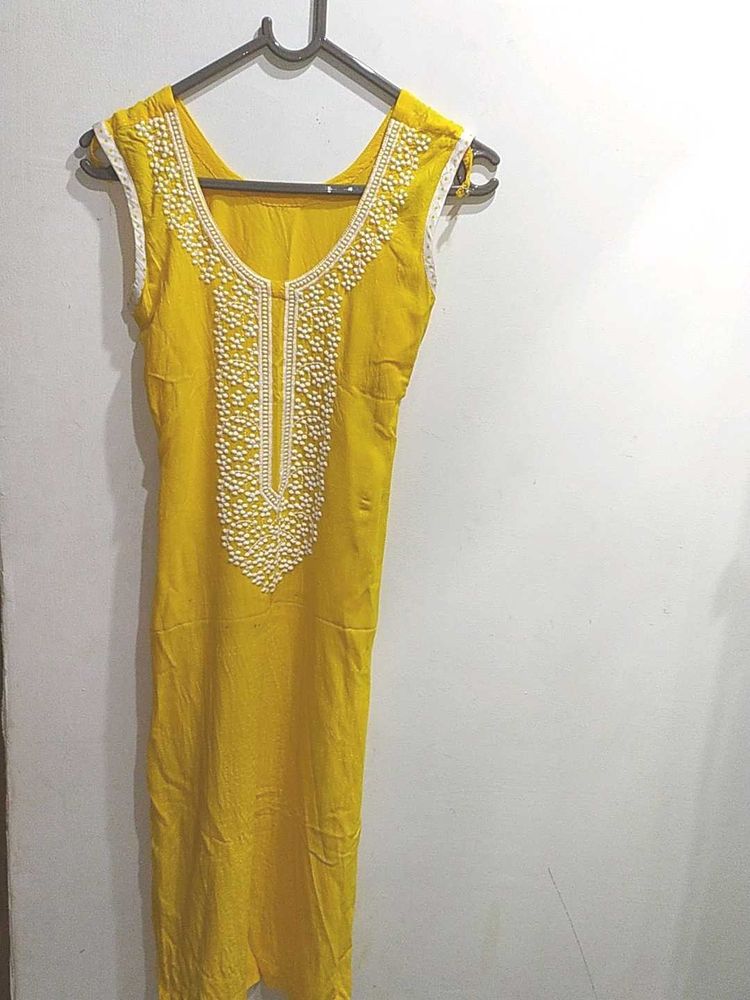 Yellow Embroidered Kurti