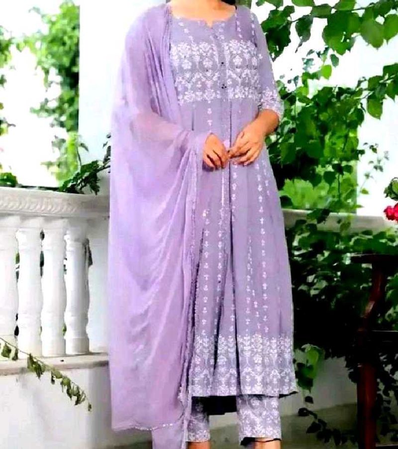 Lavender Anarkali 3 PC Suit