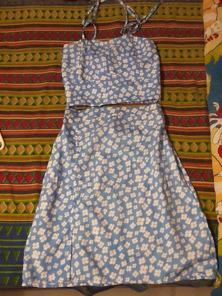 Floral Blue Co Ord Set Skirt And Top