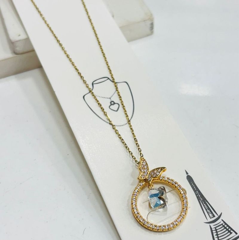 Crystal Circle/ butterfly  Pendant Necklace