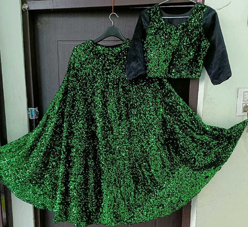 Green Sequin Lehenga Choli Set For Mehndi Sangeet