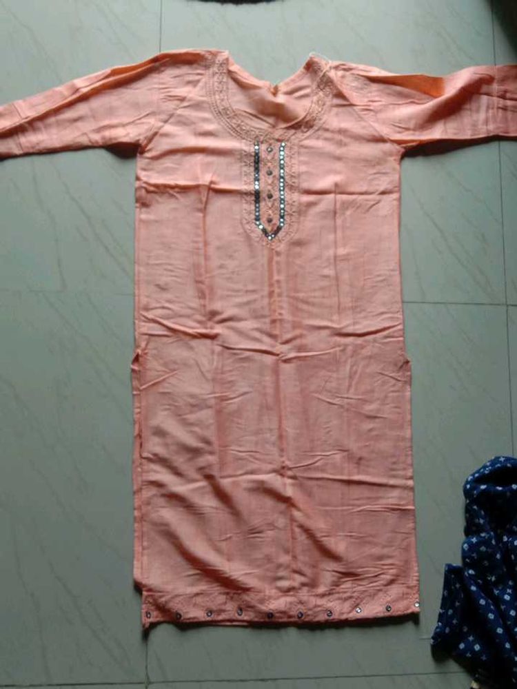Peach Embroidered Kurta