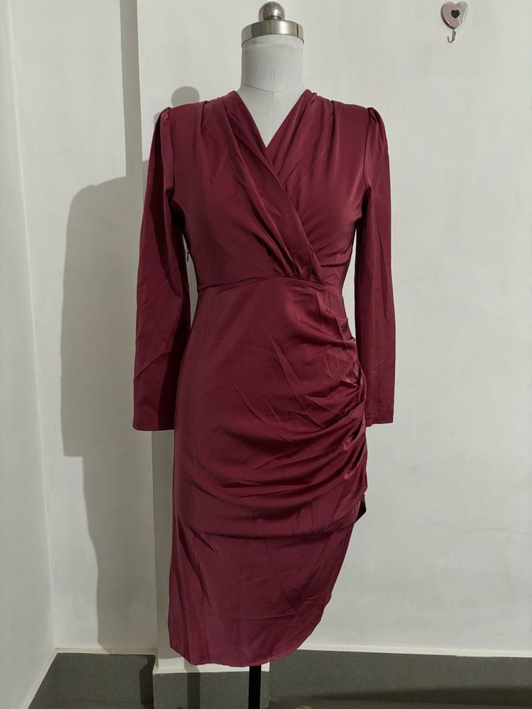 Burgundy Ruched Bodycon Dress