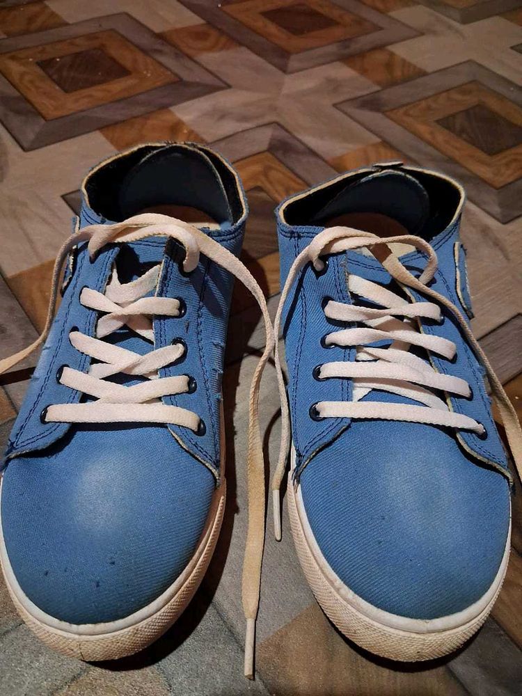 Blue Canvas High-Top Sneakers