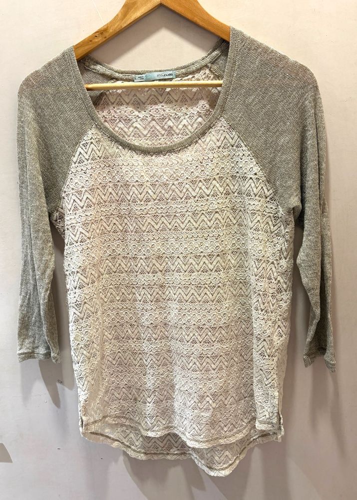 Beautiful Lace Top With Knit Sleeves