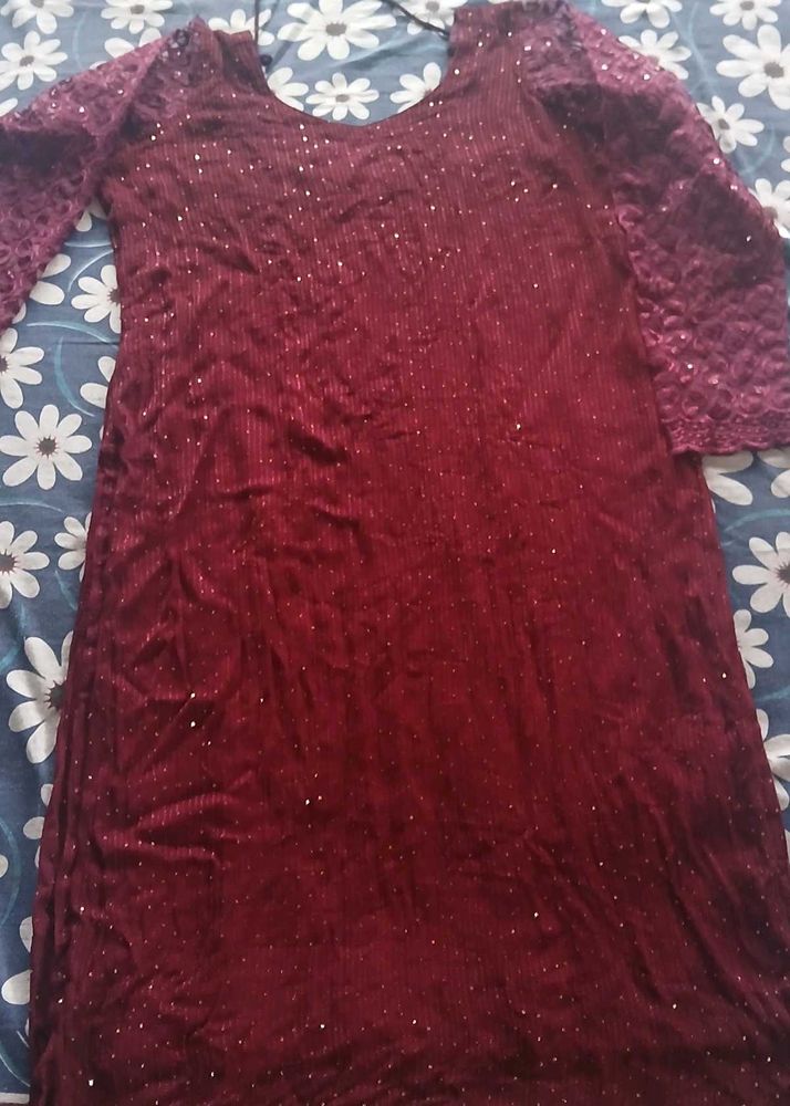 Sequenced A Line Kurti With Fancy Handwork