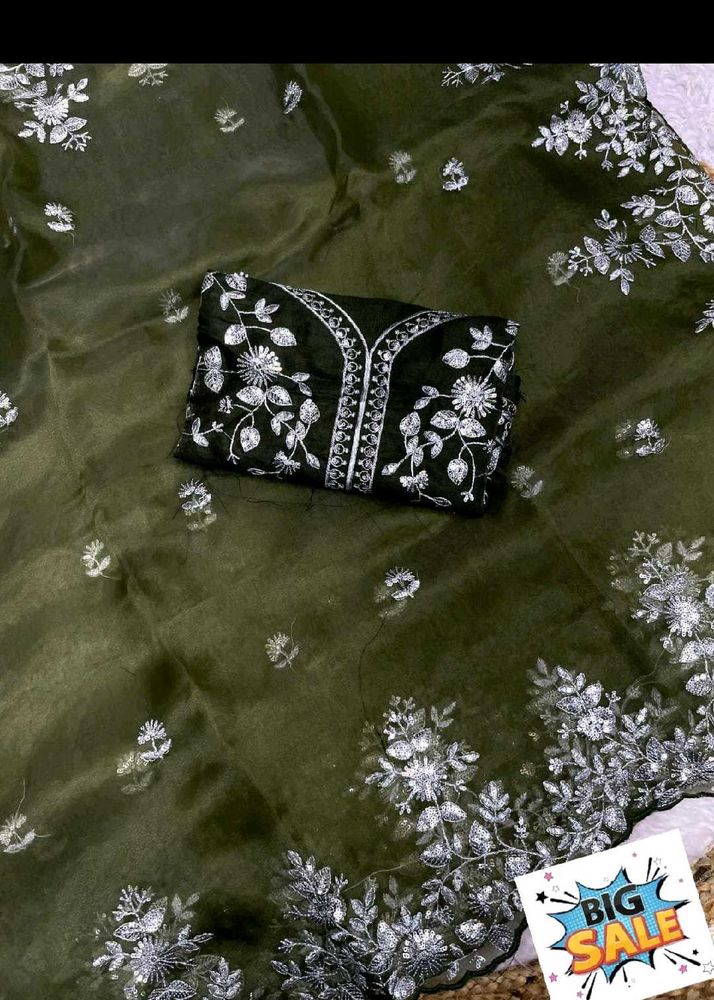 Elegant Olive Green Saree