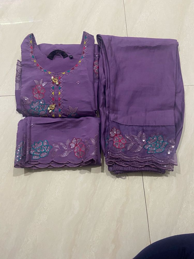 💜 Purple Party Wear Embroidered Suit 💜