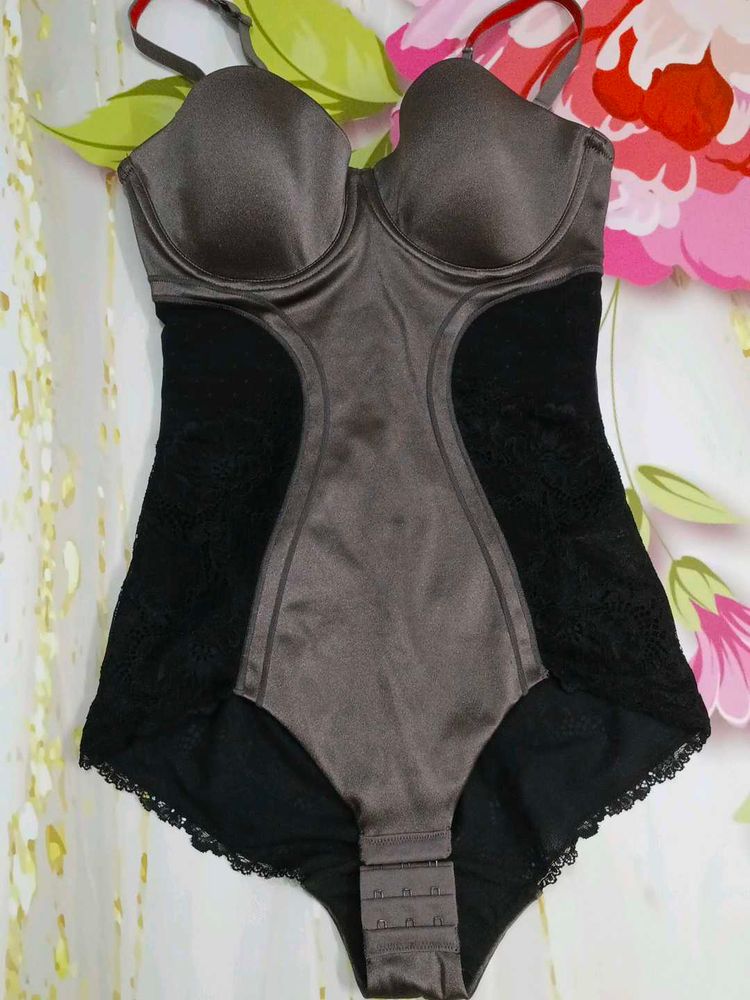 (1128)Satin &amp; Lace Bodysuit