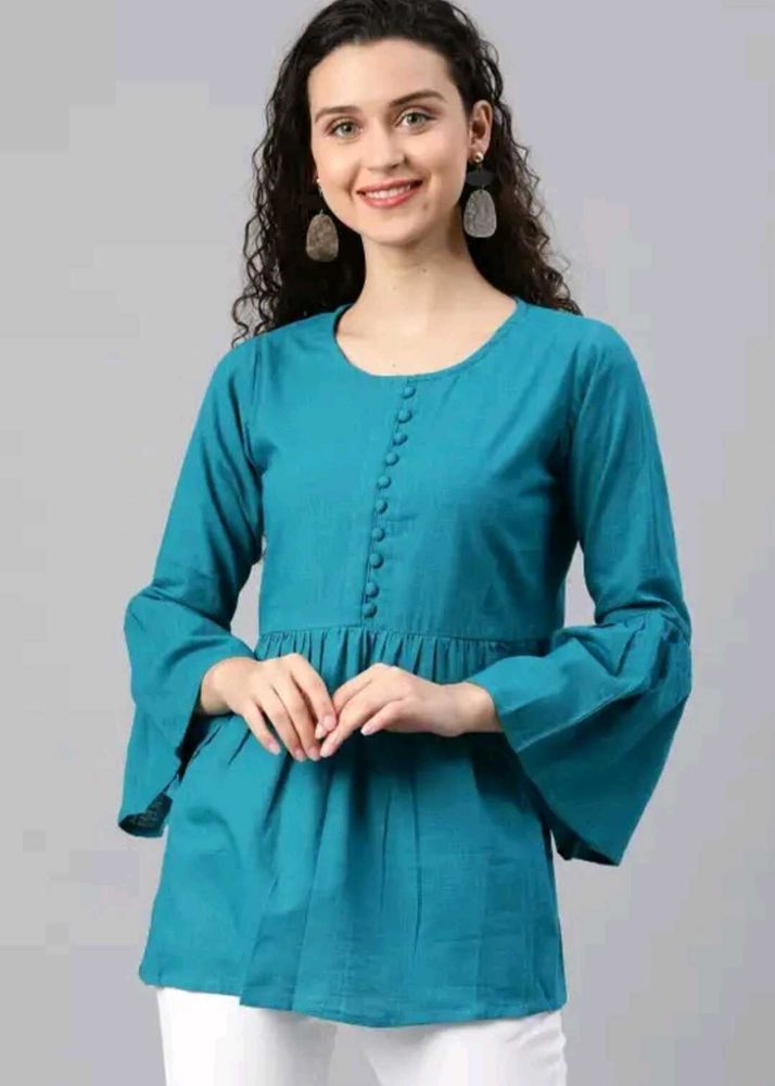 YASH GALLERY Casual Bell Sleeves Solid Women Blue