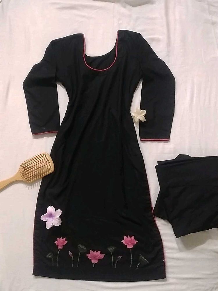 Elegant Black Kurta Set🖤 handmade working
