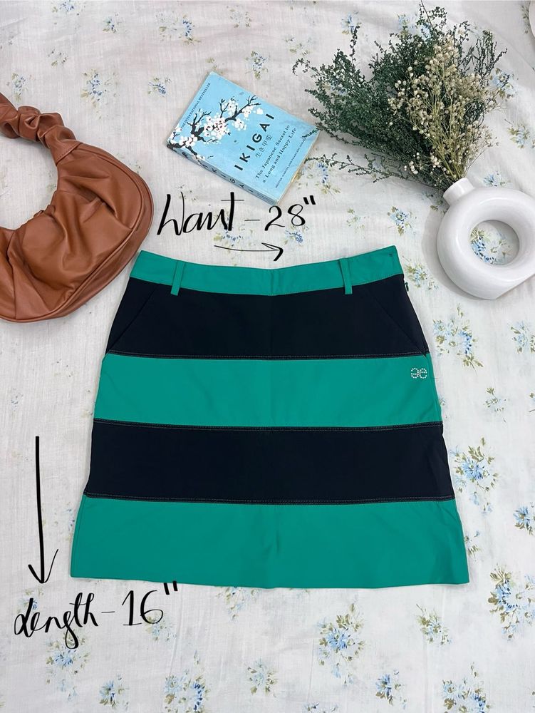 Ae Green Skirt With Black Stripes