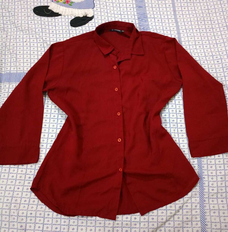 Maroon Button-Up Top