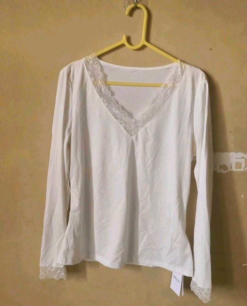 White Lace Border Top