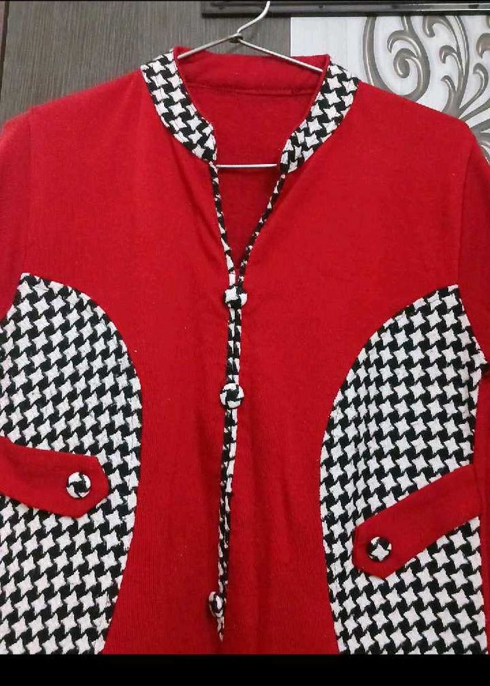 Red &amp; Houndstooth kurti