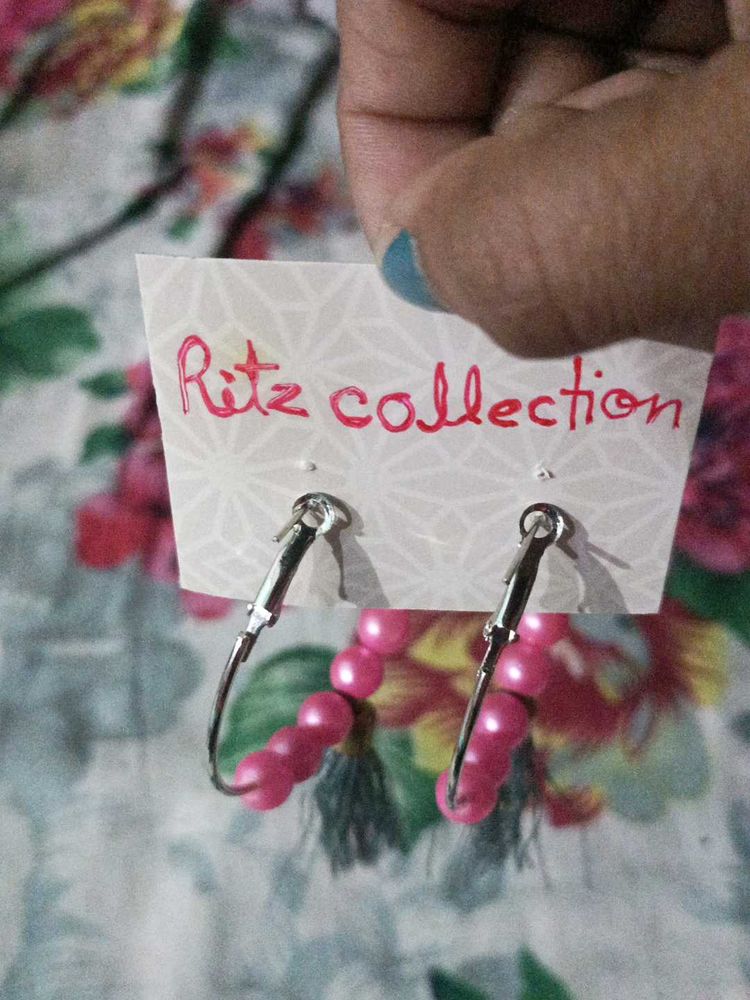 Pink Pearl Hoop Earrings