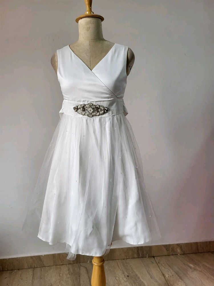 White Dress with Tulle Skirt