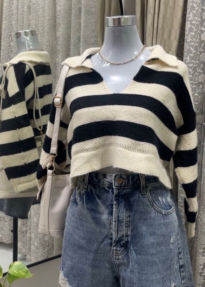 MINETTE Striped Polo Sweater
