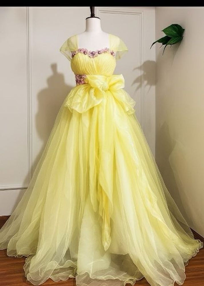 Floral Strapless Ballgown/attached Sleeves