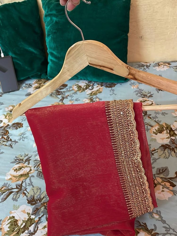 Elegant Red &amp; Gold Saree