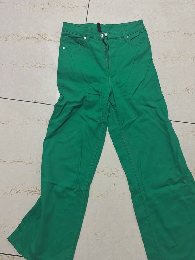 Green Flared Leg Trousers