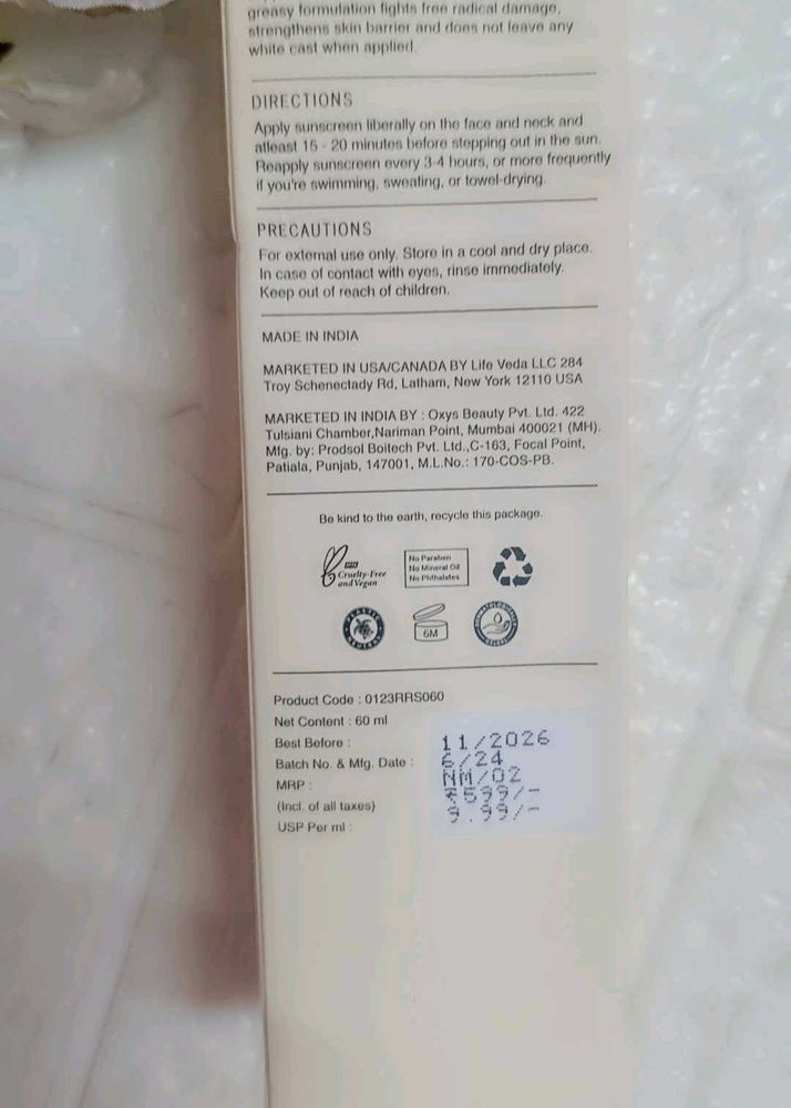 Life Veda Sunscreen - 60 ml