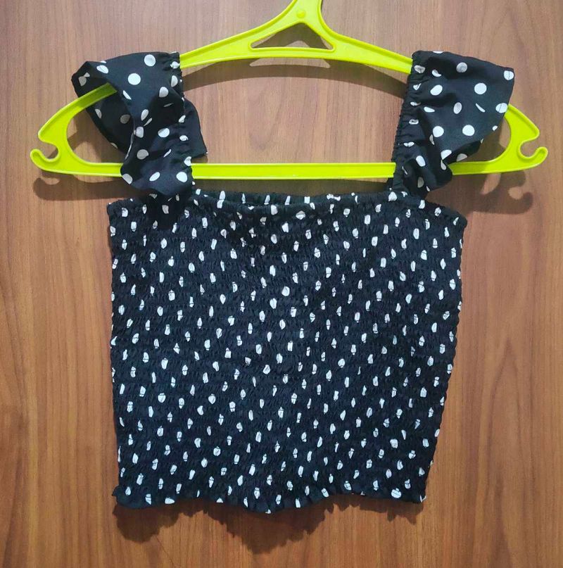 Polka Dot Crop Top | Black | S Size