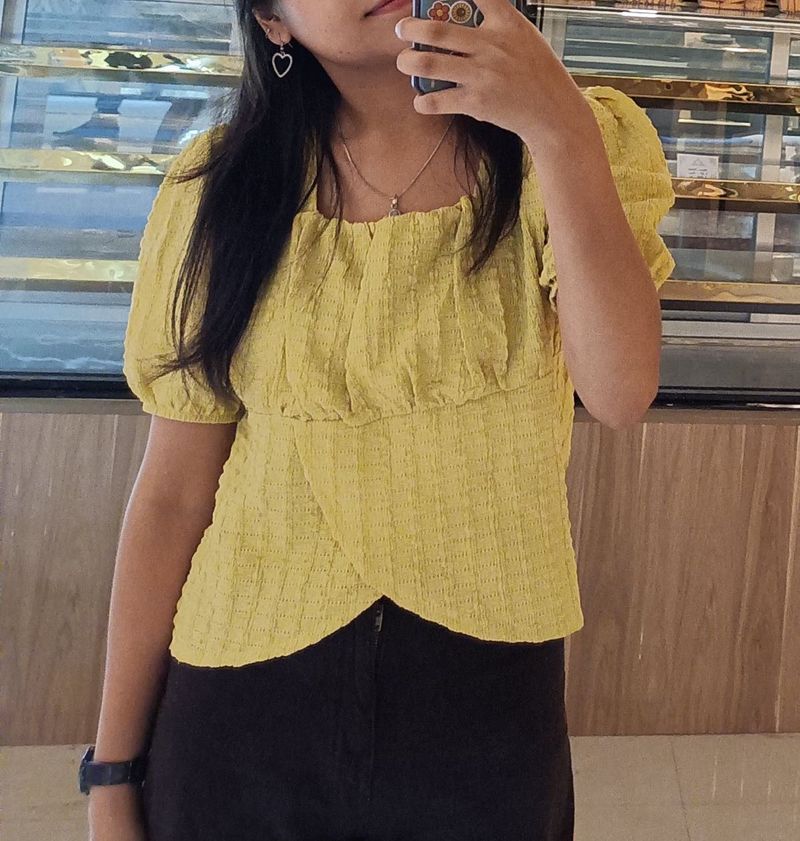 Yellow Puff Sleeve Crop Top