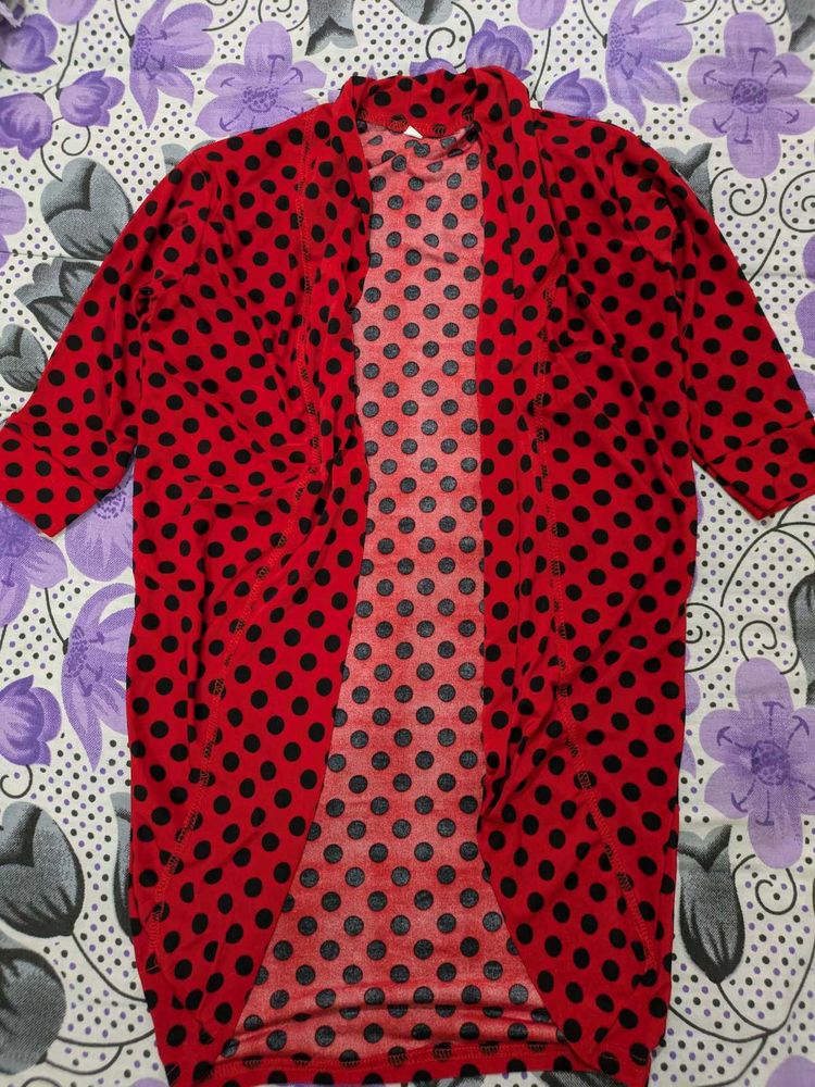 Red Black Polka Dots Front Open Shrug