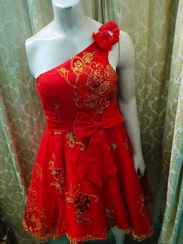 Red &amp; Gold Hi Low Party Dress