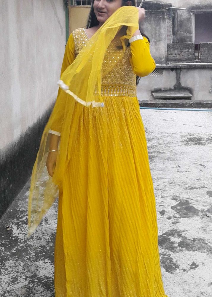 Yellow Embellished Anarkali Dress