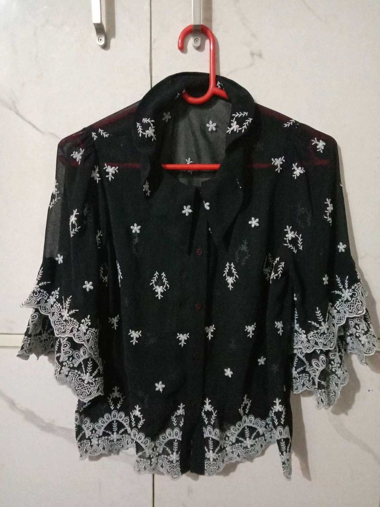 Black Embroidery Short