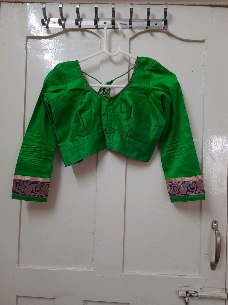 Maroon With Green Saree With Stitched Green Blouse