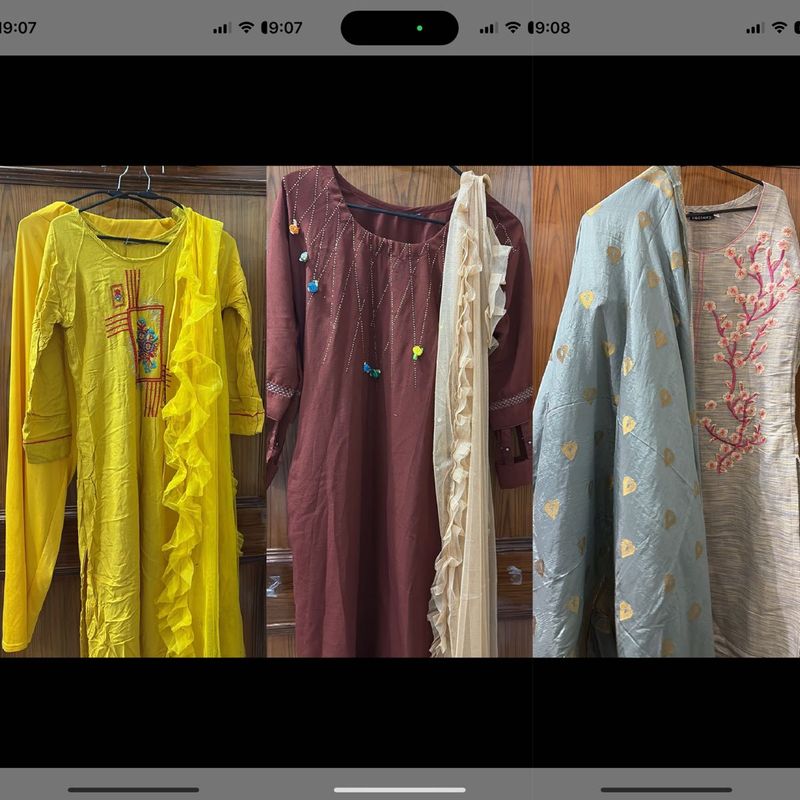 Party wear buy 3 chunni touser kurti set combo