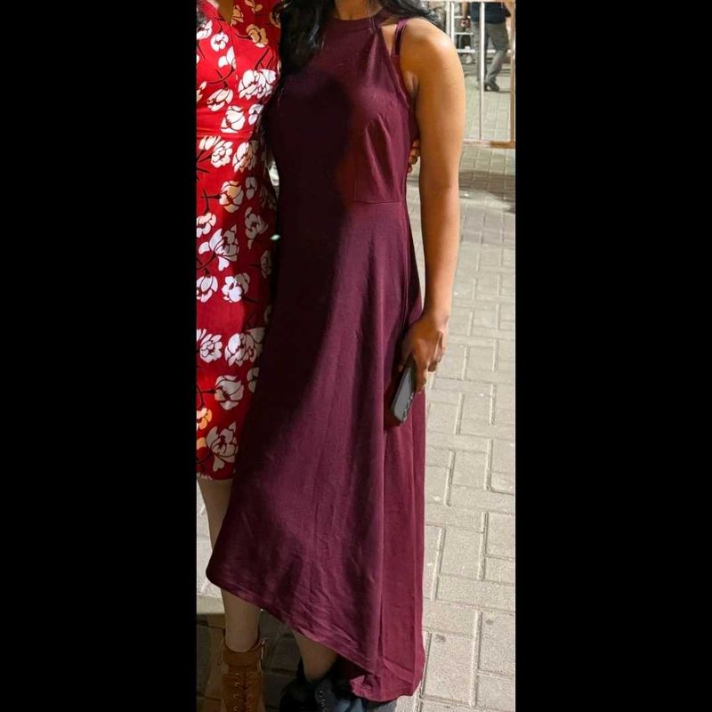Burgundy Halter Neck Dress