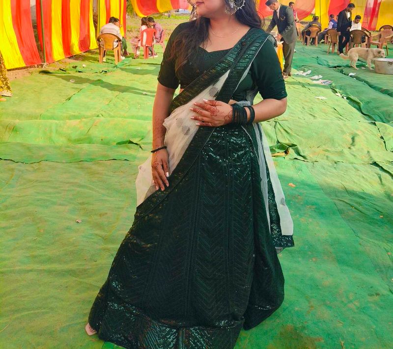 Emerald Green Sequin Lehenga