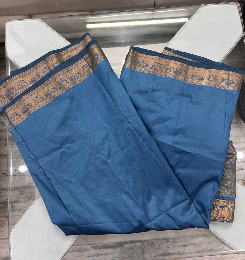 Elegant Blue Saree with Gold Border