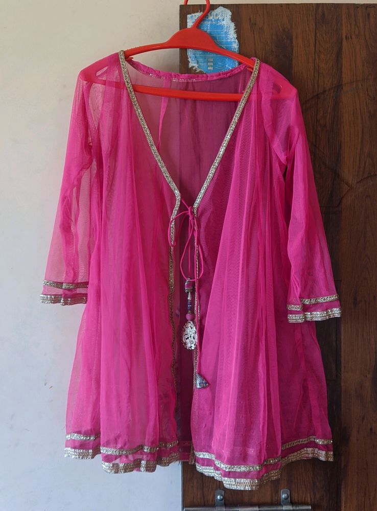 Rani Pink Shrug With Lace Work