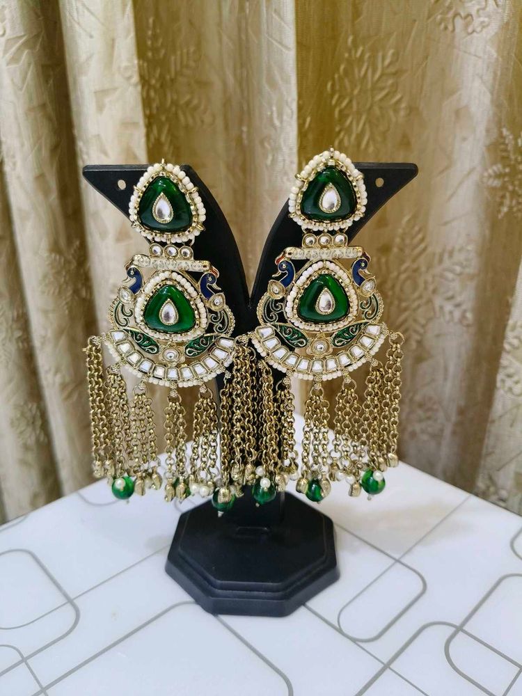 Green &amp; Gold kashmiri Earrings