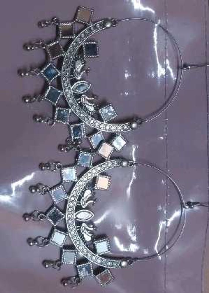 Silver Tone Mirror Hoop Earrings