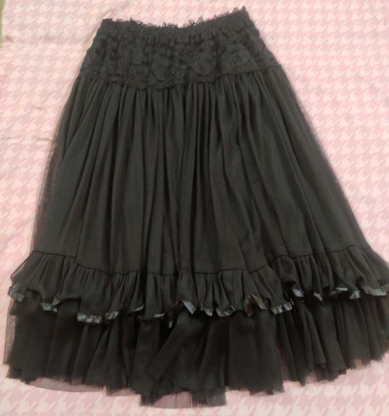 Black Lace Trim Layered Skirt