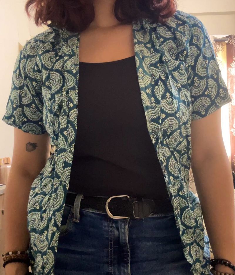 Rajasthani Print Sea Green Half Sleeve Shirt