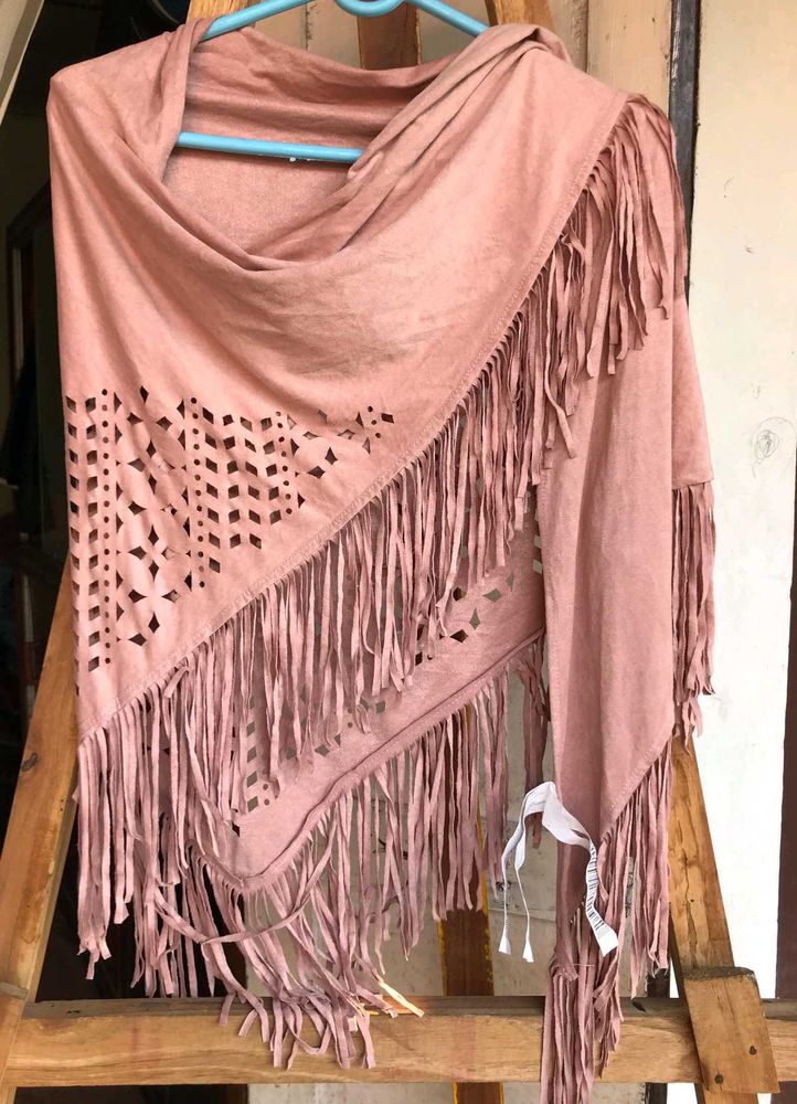 Stradivarius Pink Suede Shawl With Fringes
