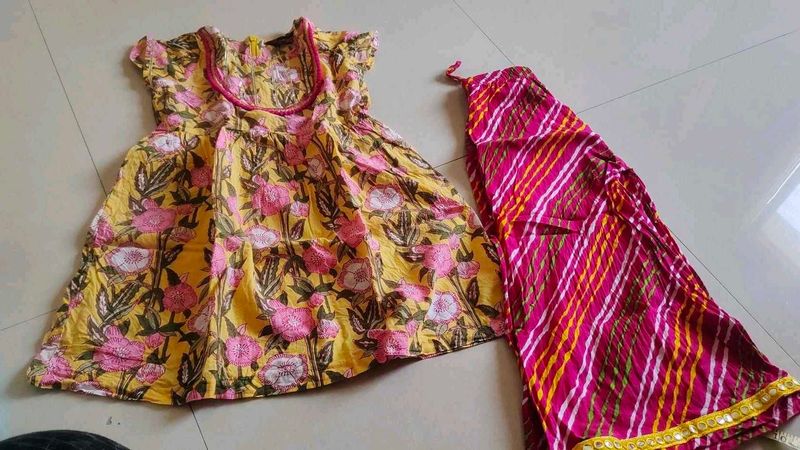 Girls floral dress with leheriya print Plazzo