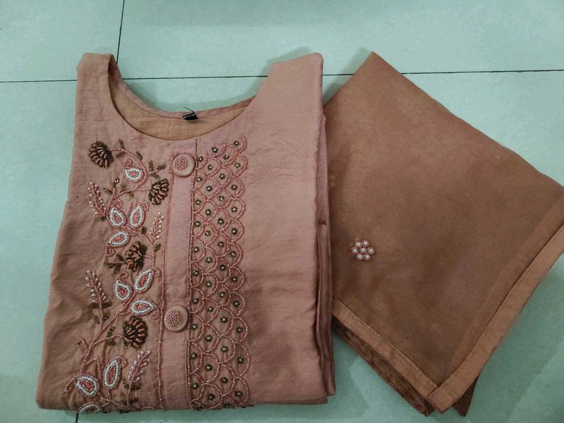 Handwork Peach Suit With Dupatta